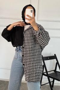 Modalamelif Pötikare Garnili Krinkıl Gömlek Siyah