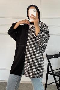 Modalamelif Pötikare Garnili Krinkıl Gömlek Siyah