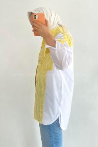 Modalamelif Renk Garnili Çizgi Deseen Detaylı Tek Cepli Gömlek Sarı