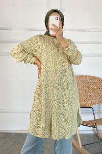 Modalamelif Tek Cep Detaylı Çiçek Motifli Tunik Gömlek Krem