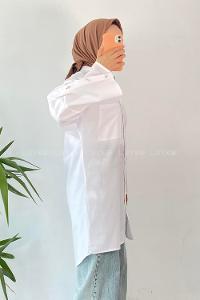 Modalamelif Tek Cepli Önü Kısa Arkası Uzun Oversize Gömlek Beyaz