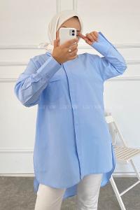 Modalamelif Tek Cepli Oversize Gömlek Mavi