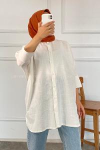 Modalamelif Yara_sa Kol Önü Kısa Arkası Uzun Gömlek Beyaz