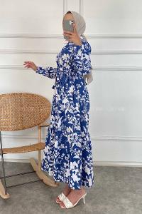 Modalamelif Çiçek Desen Elbise İndigo