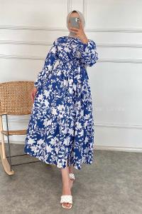 Modalamelif Çiçek Desen Elbise İndigo