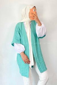 Modalamelif Gofre Kısa Kollu Kimono Çağla Yeşili