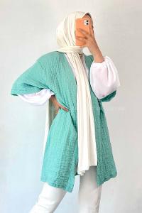 Modalamelif Gofre Kısa Kollu Kimono Çağla Yeşili