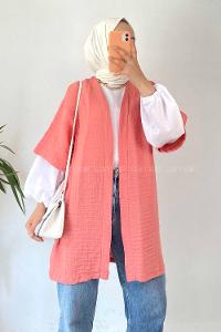 Modalamelif Gofre Kısa Kollu Kimono Gül