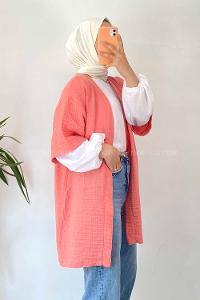 Modalamelif Gofre Kısa Kollu Kimono Gül