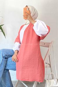 Modalamelif Gofre Kısa Kollu Kimono Gül