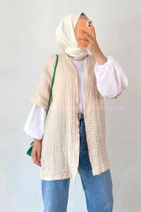 Modalamelif Gofre Kısa Kollu Kimono Krem