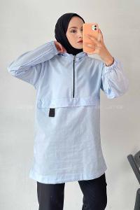 Modalamelif Kanguru Cep Yarım Fermuarlı Tunik Açık Mavi