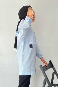 Modalamelif Kanguru Cep Yarım Fermuarlı Tunik Açık Mavi