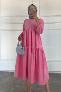 Modalamelif Kol Lastikli Fırfırlı Elbise Pembe