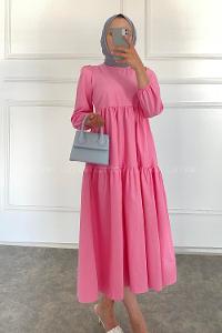 Modalamelif Kol Lastikli Fırfırlı Elbise Pembe