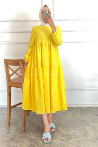 Modalamelif Kol Lastikli Fırfırlı Elbise Sarı