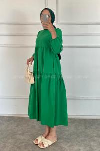 Modalamelif Kol Lastikli Fırfırlı Elbise Zümrüt Yeşili
