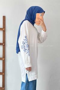 Modalamelif Kolu Nakış İşlemeli Tunik Beyaz