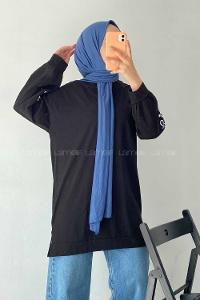 Modalamelif Kolu Nakış İşlemeli Tunik Siyah
