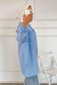 Modalamelif Önü Boydan Düğmeli Şerit Geçişli  Tunik Gömlek Mavi