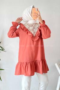 Modalamelif Önü Fırfır Detaylı Dantel Modelli Tunik Gül