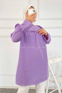 Modalamelif Önü Fırfır Detaylı Puantiyeli Tunik Lila