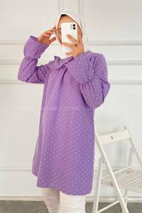 Modalamelif Önü Fırfır Detaylı Puantiyeli Tunik Lila