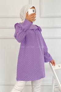 Modalamelif Önü Fırfır Detaylı Puantiyeli Tunik Lila