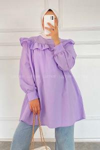 Modalamelif Önü Fırfırlı Tunik Eflatun