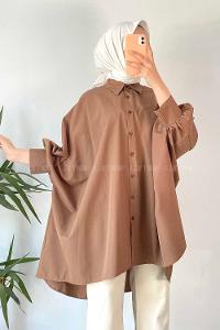 Modalamelif Oversize Önü Kısa Arkası Uzun Yara_sa Kol Tunik Acı Kahve