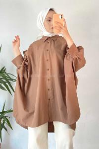 Modalamelif Oversize Önü Kısa Arkası Uzun Yara_sa Kol Tunik Acı Kahve