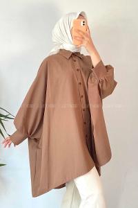Modalamelif Oversize Önü Kısa Arkası Uzun Yara_sa Kol Tunik Acı Kahve