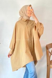 Modalamelif Oversize Önü Kısa Arkası Uzun Yara_sa Kol Tunik Sütlü Kahve