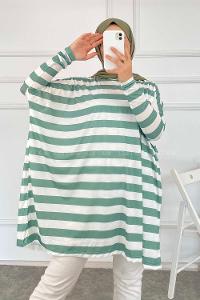 Modalamelif Salaş Çizgi Detaylı Tunik Çağla Yeşili