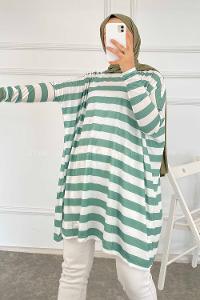 Modalamelif Salaş Çizgi Detaylı Tunik Çağla Yeşili