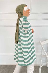 Modalamelif Salaş Çizgi Detaylı Tunik Çağla Yeşili