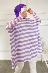 Modalamelif Salaş Çizgi Detaylı Tunik Lila