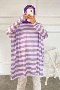 Modalamelif Salaş Çizgi Detaylı Tunik Lila