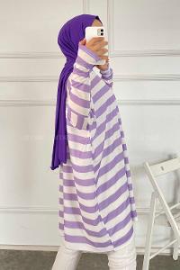 Modalamelif Salaş Çizgi Detaylı Tunik Lila