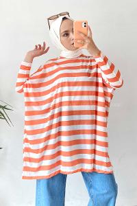 Modalamelif Salaş Çizgi Detaylı Tunik Oranj