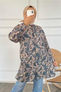 Modalamelif Soyut Desen Baskılı Gömlek Haki