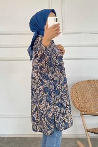 Modalamelif Soyut Desen Baskılı Gömlek Mavi