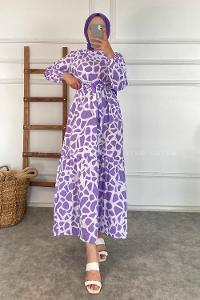 Modalamelif Soyut Desen Elbise Lila