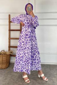 Modalamelif Soyut Desen Elbise Lila