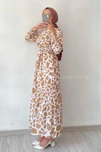 Modalamelif Soyut Desen Elbise Sütlü Kahve