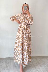 Modalamelif Soyut Desen Elbise Sütlü Kahve