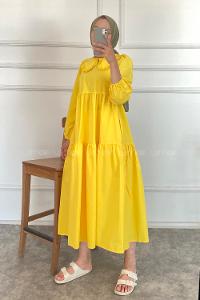 Modalamelif Yaka Dantelli Elbise Sarı