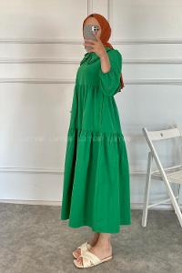 Modalamelif Yaka Dantelli Elbise Yeşil
