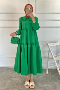 Modalamelif Yaka Dantelli Elbise Yeşil