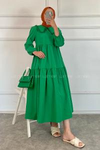 Modalamelif Yaka Dantelli Elbise Yeşil